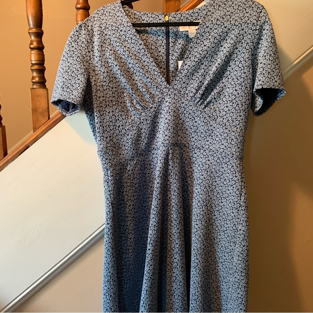 Michael Kors Tiny Wildflower Print Blue Chambray Dress